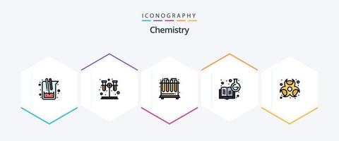 química 25 pacote de ícones de linha preenchida, incluindo produtos químicos. químico. química. aprendendo química. livro de quimica vetor