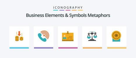 elementos de negócios e metáforas de símbolos planas 5 ícone pacote incluindo alvo. justiça. sinais. lei. distintivo. design de ícones criativos vetor