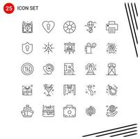 pacote de linha de 25 símbolos universais de elementos de design de vetores editáveis de orelha de páscoa de impressão de impressora
