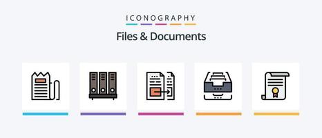 a linha de arquivos e documentos preencheu o pacote de 5 ícones, incluindo conhecimento. documento. cadeado. escritório. arquivo. design de ícones criativos vetor