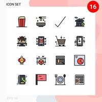 16 interface do usuário pacote de linha cheia de cores planas de sinais e símbolos modernos de doces, verificação de sobremesa, elementos de design de vetores criativos editáveis