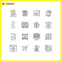 conjunto moderno de 16 contornos e símbolos, como elementos de design de vetores editáveis de caixa de mente de resposta