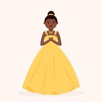 princesa negra usando vestido de baile amarelo vetor