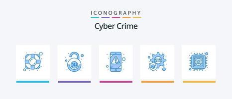 pacote de ícones de crime cibernético azul 5, incluindo informações. lasca. alerta. antivírus. proteção. design de ícones criativos vetor