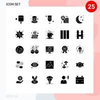 grupo de 25 sinais e símbolos de glifos sólidos para desenvolvimento de big data comida noturna mapa de elementos de design de vetores editáveis