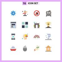 conjunto de cores planas de interface móvel de 16 pictogramas de fogo de vídeo da web parque de conteúdo personalizado pacote editável de elementos de design de vetores criativos