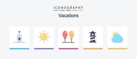 pacote de ícones de 5 planos de férias, incluindo . sol. voar. brilhando. nuvem. design de ícones criativos vetor