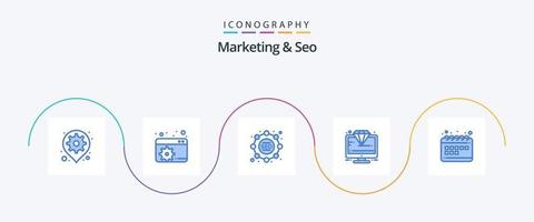 marketing e seo blue 5 icon pack incluindo seo. seo. seo. Prêmio. jóia vetor