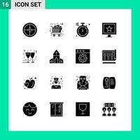 conjunto de 16 sinais de símbolos de ícones de interface do usuário modernos para carrinho de tv de natal estrelas norte elementos de design de vetores editáveis