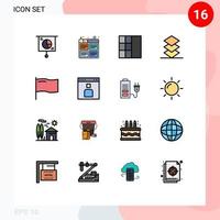 conjunto de pictogramas de 16 linhas simples preenchidas com cores planas da pilha de processo do país de marca, organize elementos de design de vetores criativos editáveis
