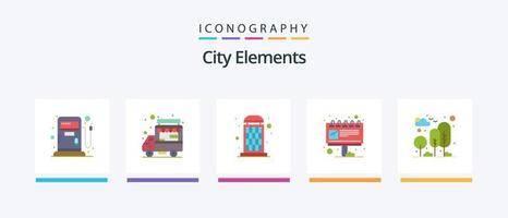 elementos da cidade plana 5 pacote de ícones, incluindo a natureza. cidade. caixa. de Anúncios. Painel publicitário. design de ícones criativos vetor