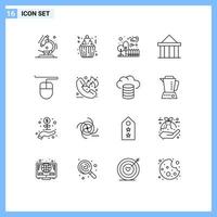 conjunto de 16 sinais de símbolos de ícones de interface do usuário modernos para elementos de design de vetores editáveis de colunas de festa da cidadela da grécia