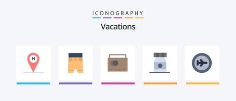 pacote de ícones de 5 planos de férias, incluindo transporte. praia. praia. medicamento. praia. design de ícones criativos vetor