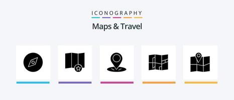 mapas e pacote de ícones de glifo 5 de viagem, incluindo . alfinete. alfinete. localização. design de ícones criativos vetor