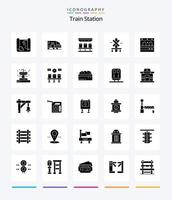 estação de trem criativa pacote de ícones preto sólido de 25 glifos, como garagem. trem. assentos. estação. cruzar vetor