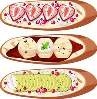 conjunto de vista superior de pão com frutas isoladas vetor