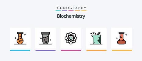 a linha de bioquímica preencheu o pacote de 5 ícones, incluindo bioquímica. perigoso. biologia. química. bioquímica. design de ícones criativos vetor