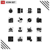 conjunto de 16 sinais de símbolos de ícones de interface do usuário modernos para comida, bebida, globo, hambúrguer, relatórios, elementos de design de vetores editáveis