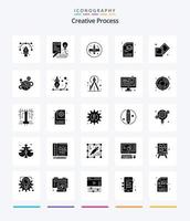 processo criativo criativo Pacote de ícones preto sólido de 25 glifos, como criativo. arquivo. processo. processo. ferramenta vetor