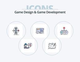 design de jogos e linha de desenvolvimento de jogos cheia de ícones 5 design de ícones. evento. calendário. controle. narrativa. abrir vetor