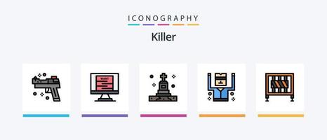 linha assassina encheu o pacote de 5 ícones, incluindo criminoso. apavorante. bandido. mão. sangrento. design de ícones criativos vetor