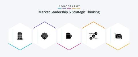 liderança de mercado e pensamento estratégico pacote de ícones de 25 glifos, incluindo desenho. marketing. luva. ideia. quebra-cabeça vetor
