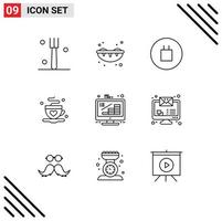 pacote de 9 sinais e símbolos de contornos modernos para mídia impressa na web, como símbolos de finanças de gerenciamento, moedas, amor elementos de design de vetores editáveis