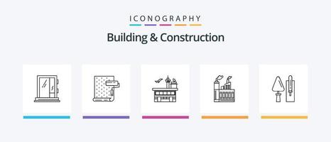 pacote de ícones de construção e construção de linha 5, incluindo construção. prédio. reparar. trabalhador. construção. design de ícones criativos vetor