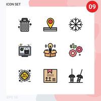 9 ícones criativos sinais modernos e símbolos de sistema de segurança de neve de caixa de ideia elementos de design de vetores editáveis