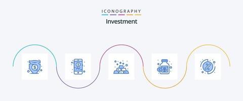 pacote de ícones de investimento azul 5, incluindo porcentagem. investimento. ouro. poupança. jarra vetor