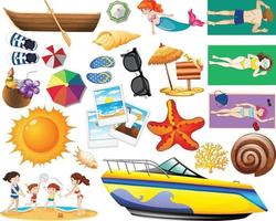 conjunto de estilo de desenho animado verão praia ícone no fundo branco vetor
