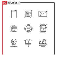 pacote de ícones vetoriais de estoque de 9 sinais e símbolos de linha para configurações de equipe, gráficos de perfil de correio, elementos de design vetorial editáveis vetor