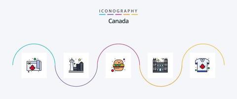 Linha do Canadá cheia de pacote de ícones de 5 planos, incluindo o Canadá. notre. hambúrguer. senhora. caricatural vetor