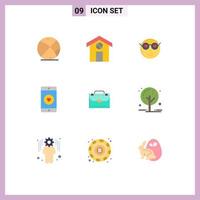 Conceito de 9 cores planas para sites móveis e bolsas de aplicativos, como elementos de design de vetores editáveis de aplicativo móvel emoji