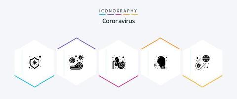 pacote de ícones de 25 glifos de coronavírus, incluindo febre. rinite. bife. nariz. vírus vetor