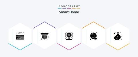 pacote de ícones de 25 glifos para casa inteligente, incluindo temporizadores. iluminação. cam. lar. economize água vetor