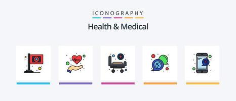 saúde e linha médica cheia de 5 ícones incluindo . teste. médico. sangue. comida. design de ícones criativos vetor