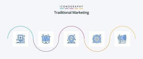 pacote de ícones azul 5 de marketing tradicional, incluindo receita. finança. Centro. despesa. alfinete vetor
