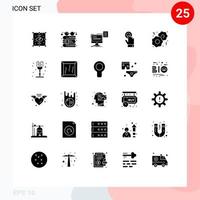 conjunto moderno de 25 glifos e símbolos sólidos, como interface de cookies, resumo de elementos de design de vetores editáveis de documento de tela sensível ao toque