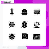 conjunto de glifos sólidos de interface móvel de 9 pictogramas de bússola de compras em dinheiro rangoli elementos de design de vetores editáveis da índia