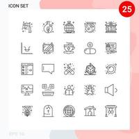 conjunto de pictogramas de 25 linhas simples de elementos de design de vetores editáveis do clube de festas de sementes de tigela de estimação