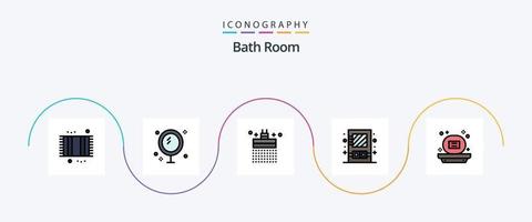 linha de banheiro cheia de pacote de ícones plana 5 incluindo utensílio. gabinete. espelho. caixa. banho vetor