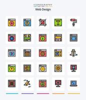 web design criativo pacote de ícones preenchidos com 25 linhas, como pincel. texto. cortar. programa. Fonte vetor
