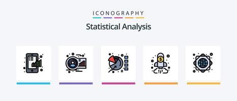 a linha de análise estatística preencheu o pacote de 5 ícones, incluindo estatísticas. gráfico. gráfico. diagrama. dinheiro. design de ícones criativos vetor