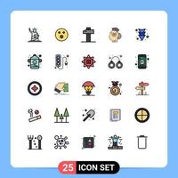 Pacote de cores planas de linha cheia de 25 interfaces de sinais modernos e símbolos de jogo inteligente de seta, compartilhando conhecimento, elementos de design de vetores editáveis