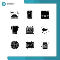 9 conceito de glifo sólido para sites móveis e aplicativos smartphone móvel dispositivo samsung classificação elementos de design vetorial editáveis vetor