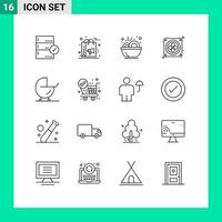 pacote de 16 sinais e símbolos de contornos modernos para mídia impressa na web, como fãs de bebês, sopa de computador, elementos de design de vetores editáveis