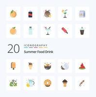 20 pacote de ícones de cor plana de bebida de comida de verão como comida de frutas de verão comida de kiwi vetor