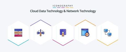 tecnologia de dados em nuvem e tecnologia de rede 25 pacote de ícones de linha preenchida, incluindo rede. Informática. dedo . bússola. arquivo vetor