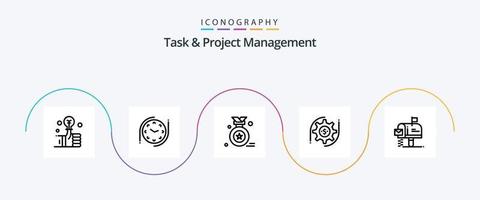 pacote de ícones de linha 5 de gerenciamento de tarefas e projetos, incluindo dinheiro. contexto . assistir. engrenagem . medalha vetor